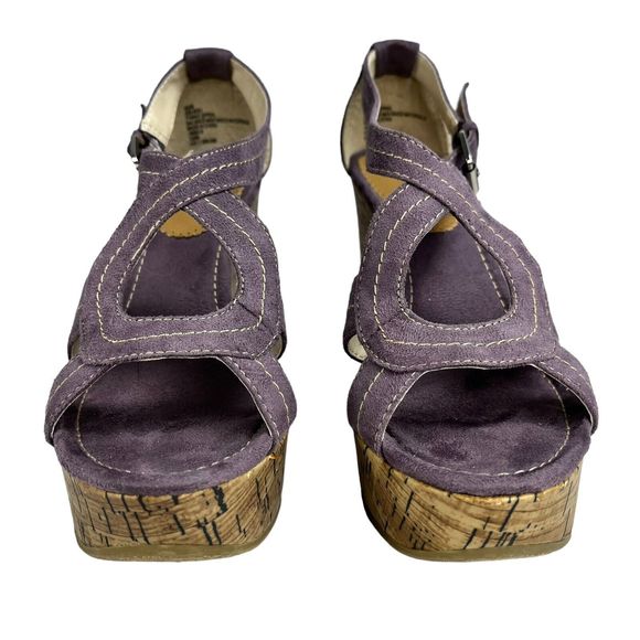 MixIt Strappy High Heel Shoes 6.5 Open Toe Cork 4” Heels Purple Suede 022-8051 - Picture 2 of 16